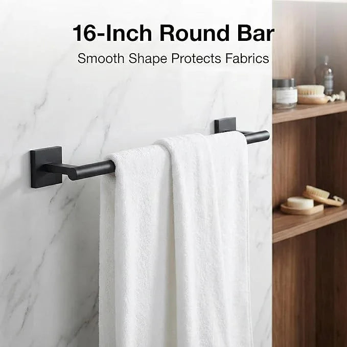 16" Matte Black Bathroom Hardware Accessories Set 5-Piece for RV Camper, SUS304 Stainless Steel Rustproof Towel Bar Kit, Durable Powder Coated Finish with 2 Robe Hooks (Matte Black) - ModernBath