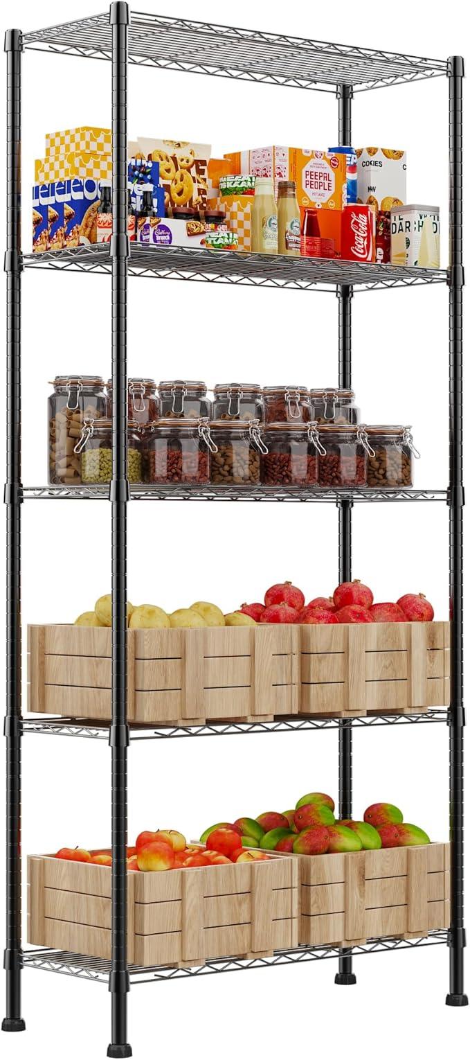 REGILLER 5-Wire Shelving Metal Storage Rack Adjustable Shelves,Standing Storage Shelf Units for Laundry Bathroom Kitchen Pantry Closet(Black,14.1" D x 30" W x 79" H) - ModernBath
