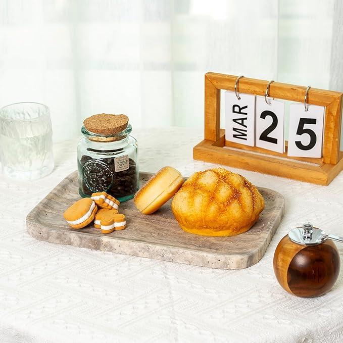 Karibiber Marble Vanity Trays, Travertine Bathroom Tray, Decorative Tray for Dresser Countertop, Grey Stone Serving Holder for Kitchen, Storage Trays for Perfume, Jewelry Candle Organizer - ModernBath