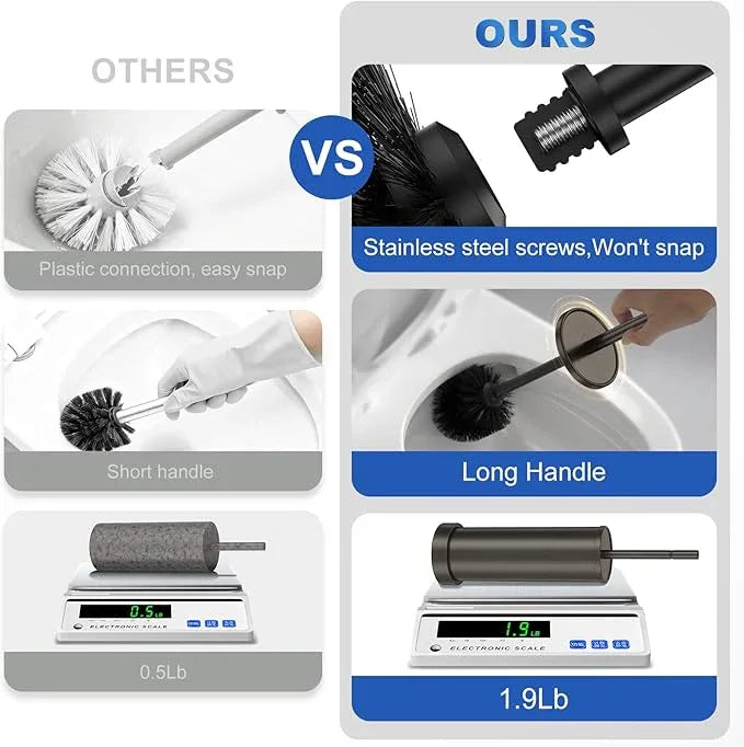 Toilet Brush and Holder Set: 304 Stainless Steel Heavy Duty Toilet Bowl Brush and Holder with Removable Inner Bowl and Splash Protection, Long Handle Bathroom Cleaning Tool - ModernBath
