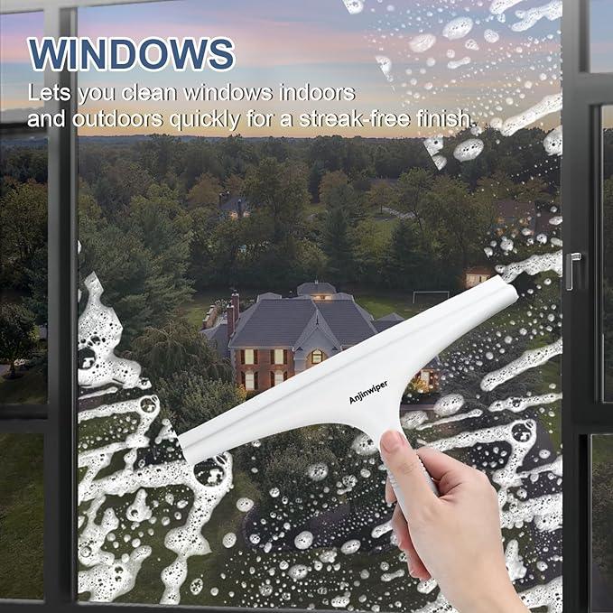 Anjinwiper Silicone Shower Squeegee with Hook, Bathroom Squeegee for Shower Glass, Squeegee for Shower Doors, Mirror and Window, Shower Squeegee for Tile Shower Walls(10 inch, White & Gray) - ModernBath