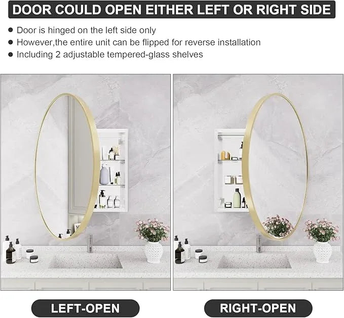 HOMECOOKIN Bathroom Gold Mirror Medicine Cabinet, 28 Inch Wall Mounted Aluminum Alloy Metal Framed with Storage - ModernBath