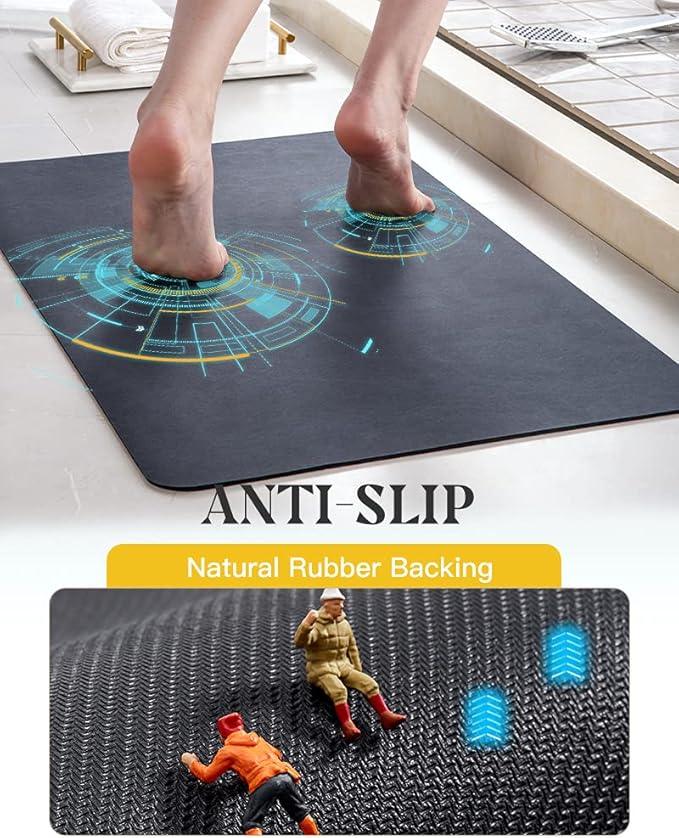 MontVoo -Bath Mat Rug-Rubber Backing Non Slip Quick Dry Absorbent Thin Bathroom Rugs Fit Under Door-Faux Suede Surface Bathroom Floor Mats-Shower Rug for in Front of Bathtub Shower Navy 20"x32" - ModernBath