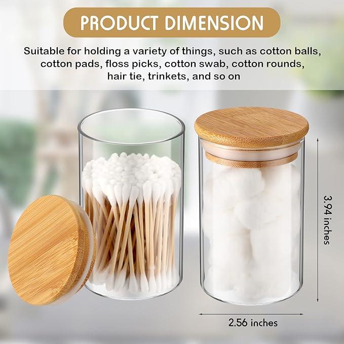 6 Pack Glass Apothecary Jars with Lids Bamboo Bathroom Accessories Cotton Balls Pads Swabs Holder Jar Bathroom Canisters for Vanity Accessories Storage - ModernBath