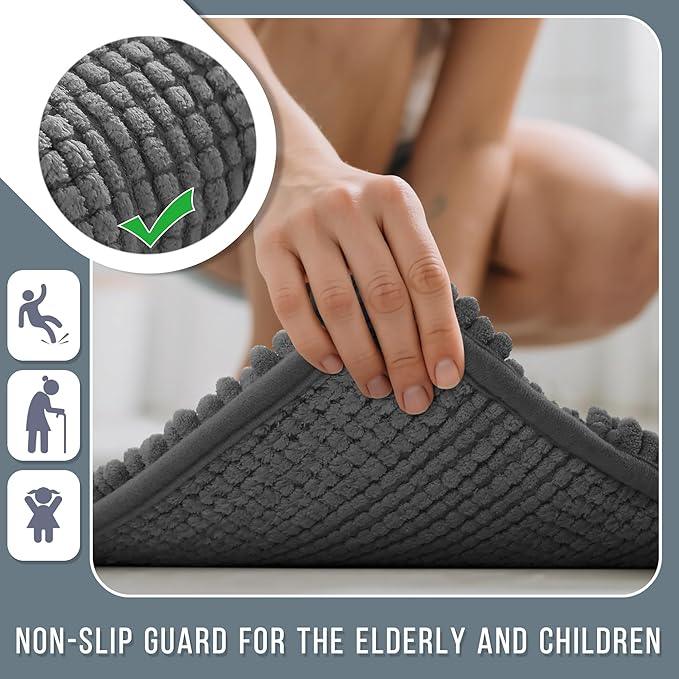 Yimobra Bathroom Rug Mat 47 x 24, Non Slip and Super Absorbent Bath Mat,Machine Washable Quick Dry,Ultra Plush Chenille Shower Rugs for Bathroom Floor Sink Tub and Shower Outside,Dark Gray - ModernBath