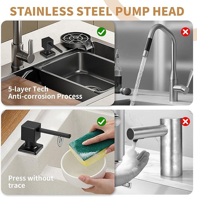 Yofidra Soap Dispenser for Kitchen Sink: Built in Sink Soap Dispenser Pump, Brushed Nickel Stainless Steel Sink Soap Dispenser with 47” Tube Kit Fit for Kitchen Bathroom in Counter - ModernBath