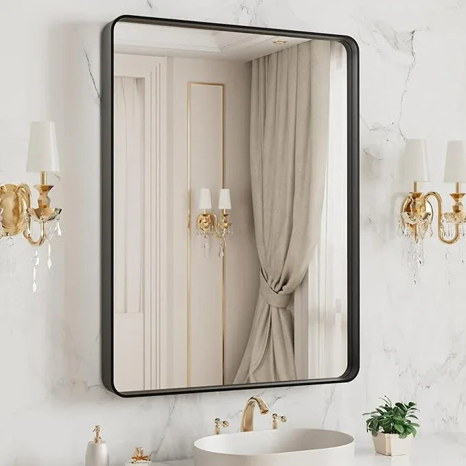 LOAAO 20X16 Inch Black Metal Framed Bathroom Mirror for Wall, Matte Black Bathroom Vanity Mirror Farmhouse, Large Rounded Rectangle Mirror, Anti-Rust, Hangs Horizontally or Vertically - ModernBath
