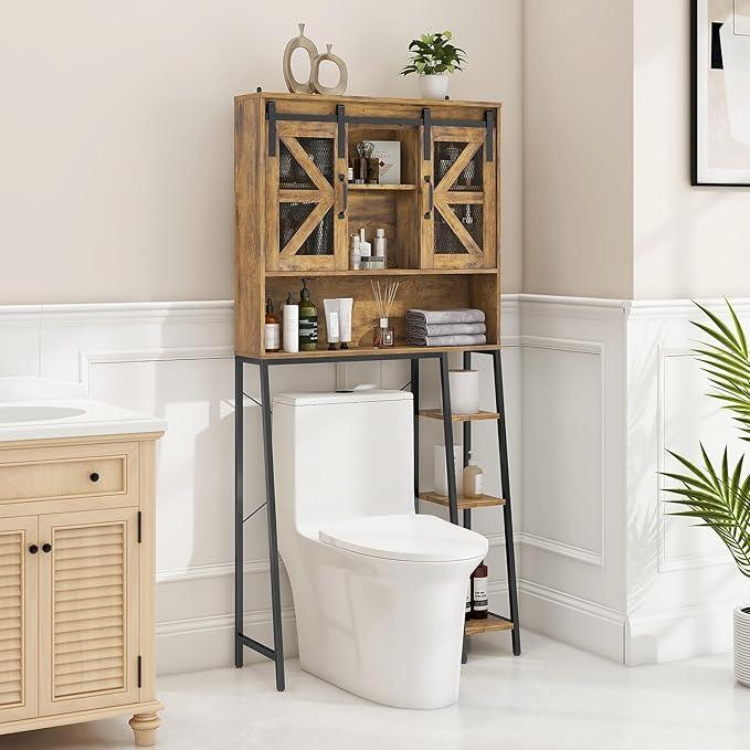 Vabches Over The Toilet Storage Cabinet, Farmhouse Storage Cabinet Over Toilet with Sliding Barn Door，Home Space-Saving Toilet Rack, for Bathroom, Restroom, Laundry，Brown - ModernBath
