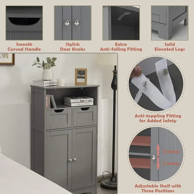 GLACER Multifunctional Floor Cabinet, Bathroom Cabinet with Removable Drawers and Adjustable Shelf for Bathroom, Living Room, Kitchen or Entryway, 24 x 12 x 43 inches (Grey) - ModernBath