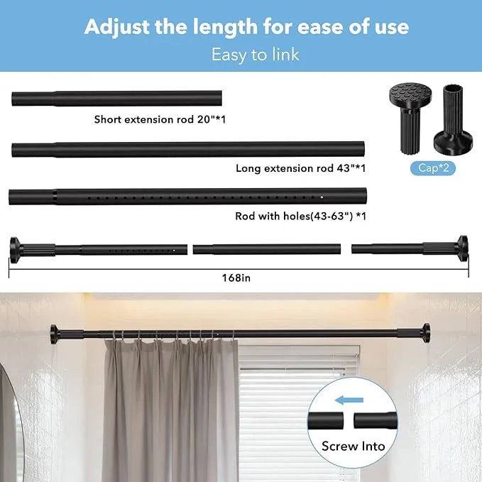 Tension Curtain Rod 51–148 In (4.25–12.33 ft),Extra Long Outdoor Curtain Rod for Window or Bathroom Patio,Easy to Install No Drilling Never Rust,Heavy Duty Adjustable Spring Shower Rod - ModernBath