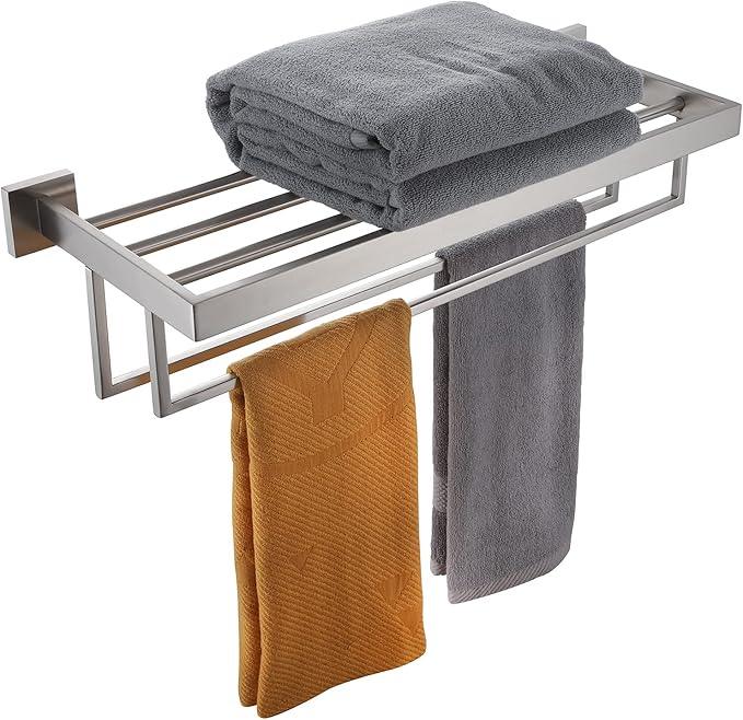 KOKOSIRI Towel Rack 24'' Bathroom Towel Shelves with Double Towel Bars SUS304 Stainless Steel Wall Mounted, Brushed Nickel, B6003BR - ModernBath