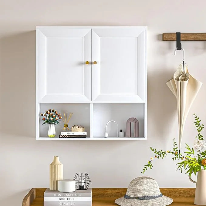Bathroom Wall Cabinet, Medicine Cabinet with 2 Door and Adjustable Shelves,3-Tier Wood Hanging Storage Over The Toilet,White Wall Mounted Cabinet for Bathroom, Kitchen,Laundry Room - ModernBath