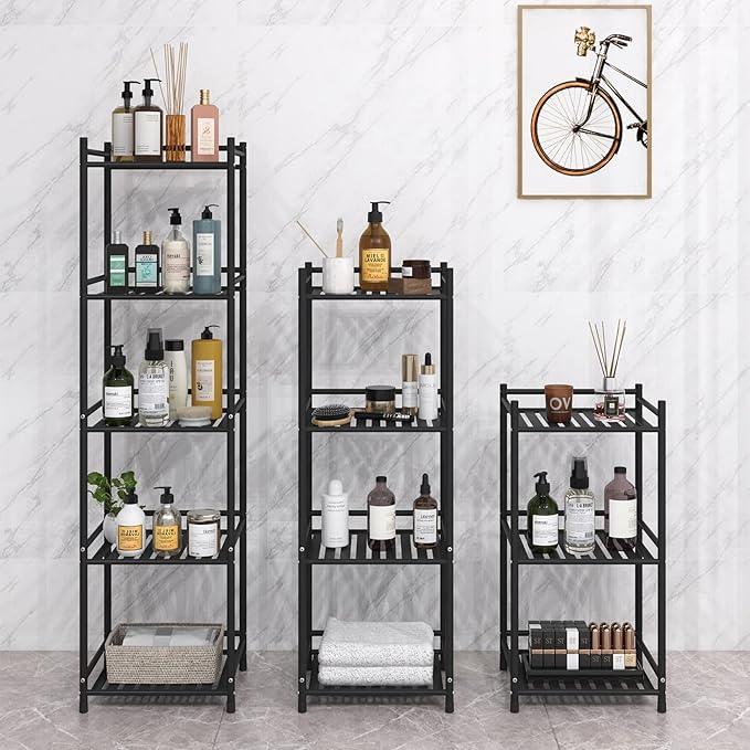 3 Tier Bathroom Storage Open Shelf Unit, Free-Standing Metal Corner Rack Shelving for Kitchen, Living Room, Hallway (Matte Black, 3 Tier) - ModernBath