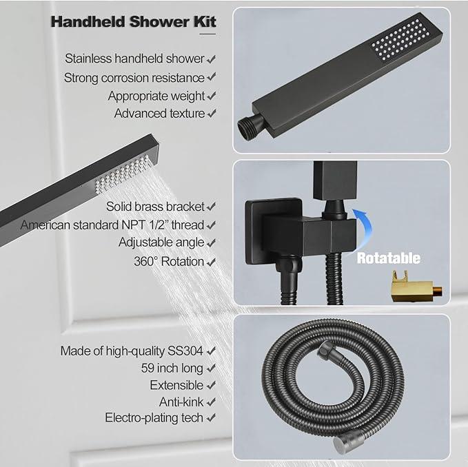 annazom Shower Faucet Set Rain Shower System Matte Black with High Pressure 8-Inch Shower Head Handheld Square Shower Head Bathroom Luxury Rain Shower Faucet Shower Complete Combo Kit Wall Mounted - ModernBath
