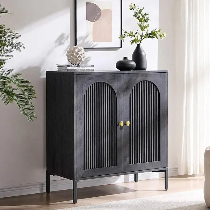 Bathroom Cabinet with Storage, 34" Tall Fluted Arched Free Standing Floor Cabinet w/Adjustable Shelves, Modern Sideboard Cabinet for Bathroom, Kitchen, Living Room, Entryway, Dark Grey - ModernBath