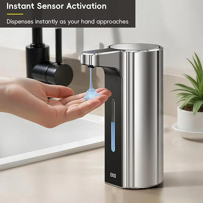 EKO Aroma Pro 13.5 fl oz Touchless Automatic Liquid Soap Dispenser, Rechargeable Hand & Dish Soap Dispenser for Bathroom and Kitchen, Waterproof, Adjustable Volume Control (Chrome Metallic) - ModernBath
