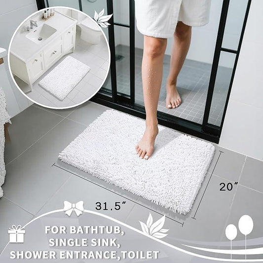 Yimobra Chenille Bathroom Rugs Non Slip, Extra Thick Soft Absorbent Bath Rug 31.5x20 Inch, Machine Washable Quick Dry Bath Mat for Bathroom Floor, Tub and Shower, Home Decor Accessories, White - ModernBath
