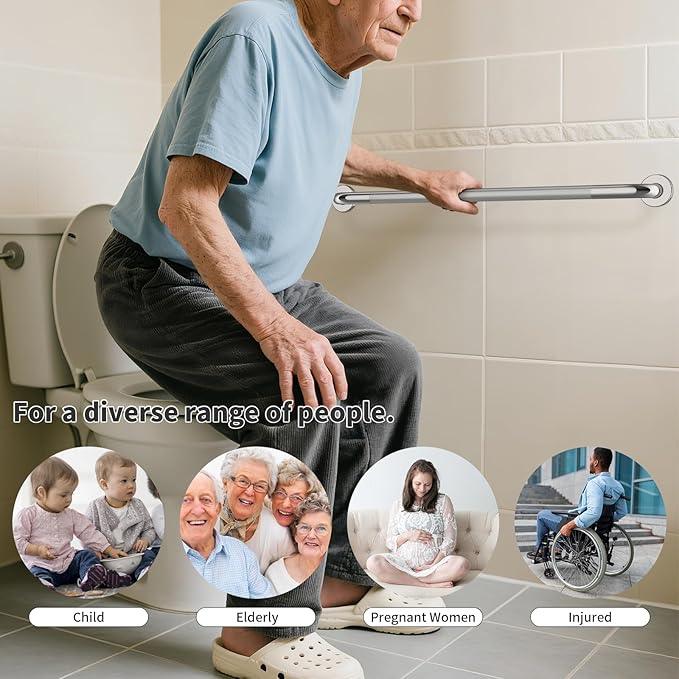 36 Inch Anti Slip Shower Grab Bar, Munzong Bathroom Grab Bar for Showers, Brushed Nickel Knurled Handicap Balance Bar,Safety Hand Rail Support Elderly Senior Assist Bath Handle - ModernBath