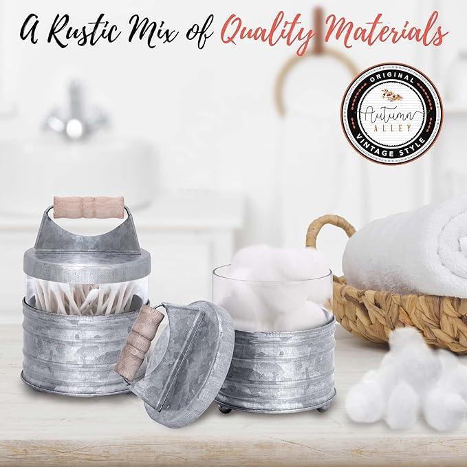 Autumn Alley Rustic Bathroom Accessories Set 4 - Galvanized Soap Dispenser, Rustic Toothbrush Holder, 2 Apothecary Jars Qtip Holder - Western Bathroom Decor – Farmhouse Bathroom Decor Accessories - ModernBath