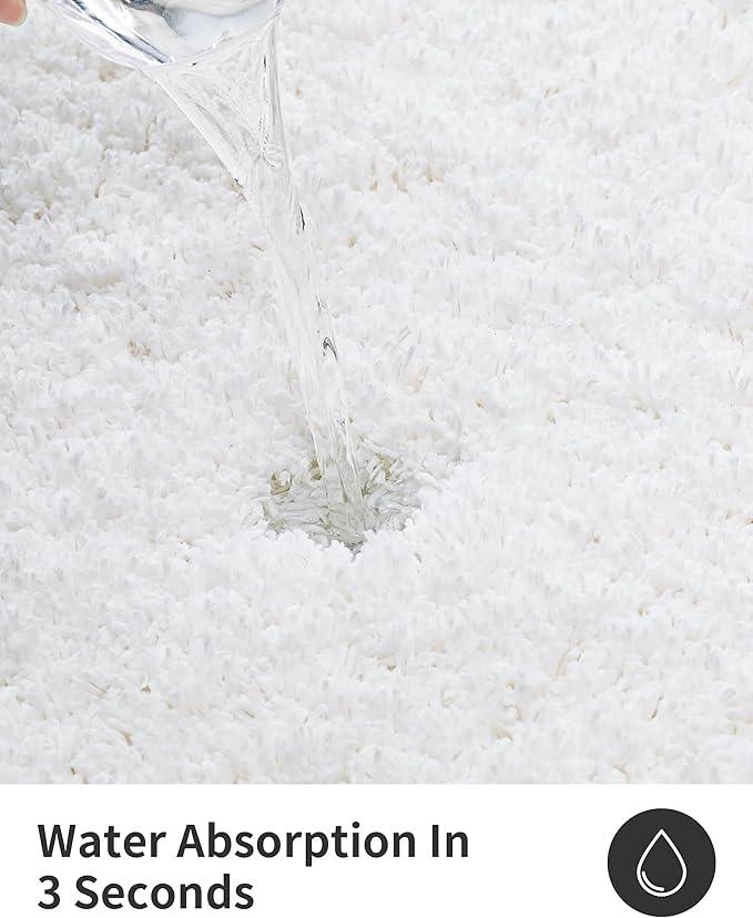 ILANGO White Bathroom Rugs 48" × 24" Non Slip & Super Absorbent Extra Thick Soft, Washable Bath Mat for Floor, Microfiber Plush Shaggy Bath Rug with Rubber for Bathtub Shower Room Sink - ModernBath