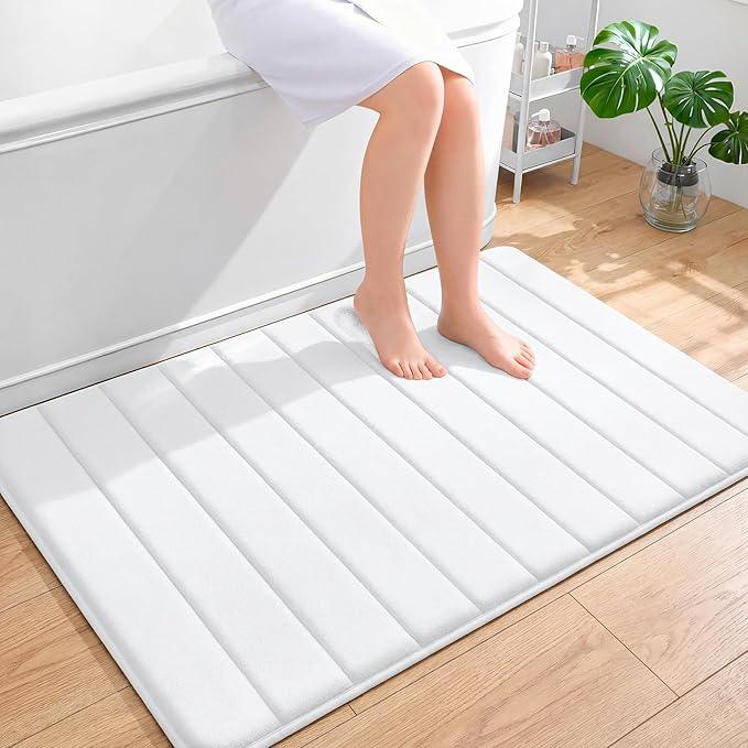 OLANLY Memory Foam Bath Mat 44x32, Super Soft Absorbent Bathroom Rugs, Quick Dry, Machine Washable Shower Floor Rugs, Bathmat Carpet, Bathroom Home Decor Accessories, White - ModernBath