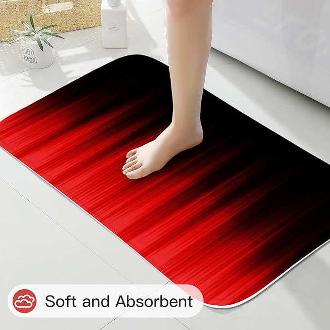 Litabel 4 Pcs Red and Black Gradient Shower Curtain Set with Rugs and Toilet Lid Cover, Modern Simple Waterproof Fabric Bathroom Set, Ombre Stripe Gothic Abstract Bathroom Decor Set Accessories - ModernBath