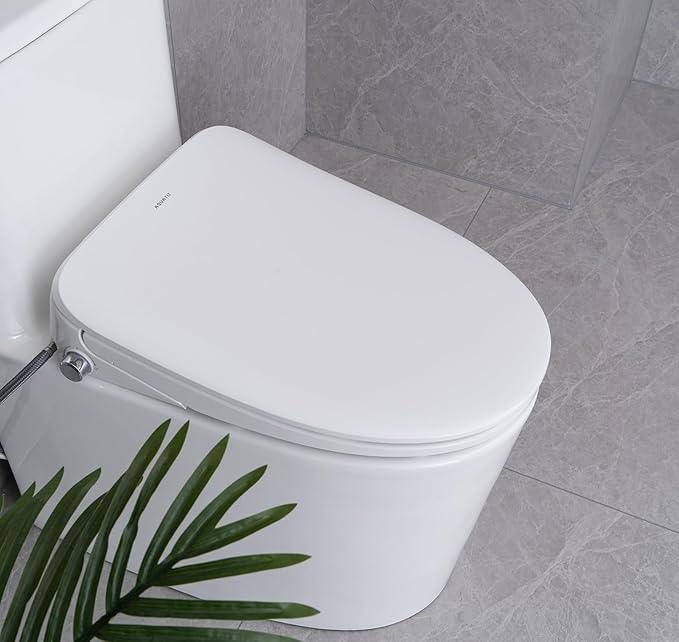 AQUATIZ Elongated Smart Toilet Bidet, Electric Toilet Seat with Self-Cleaning Nozzle, Adjustable Warm Water, Deodorizer, Air Dryer, LED Night light (Remote Control) - ModernBath
