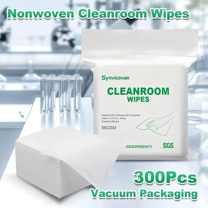 Synvicovan Cleanroom Wipes 6"x6" (300 Pcs, Cellulose/Polyester Blend, Grade B 56GSM) Lint Free Wipes for Laboratory, Electronics, Pharmaceutical,Printing,Automotives and Semiconductor Industries - ModernBath