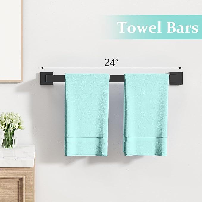 20-Piece Matte Black Bathroom Hardware Set, 24 Inch Bath Towel Bar Set, Stainless Steel Wall Mounted Towel Rack for Bathroom - ModernBath