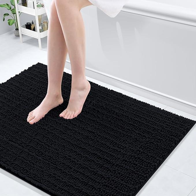 Arotive Luxury Chenille Bathroom Rug Mat, Extra Soft Thick Absorbent Shaggy Bath Rugs, Non-Slip Machine Wash Dry, Plush Bath Mats for Bathroom, Shower and Tub, 40x32, Black - ModernBath
