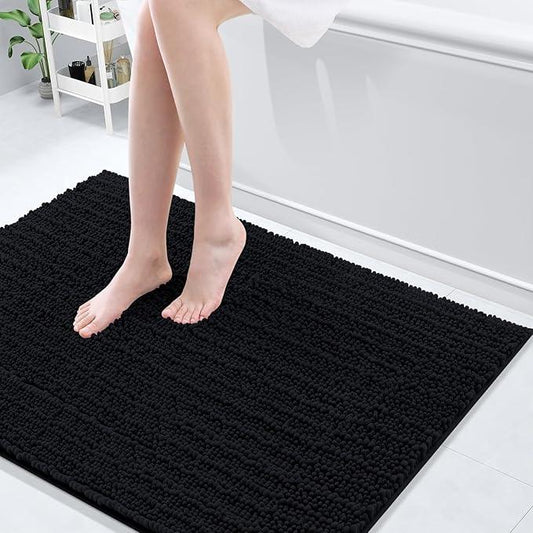 Arotive Luxury Chenille Bathroom Rug Mat, Extra Soft Thick Absorbent Shaggy Bath Rugs, Non-Slip Machine Wash Dry, Plush Bath Mats for Bathroom, Shower and Tub, 40x32, Black - ModernBath