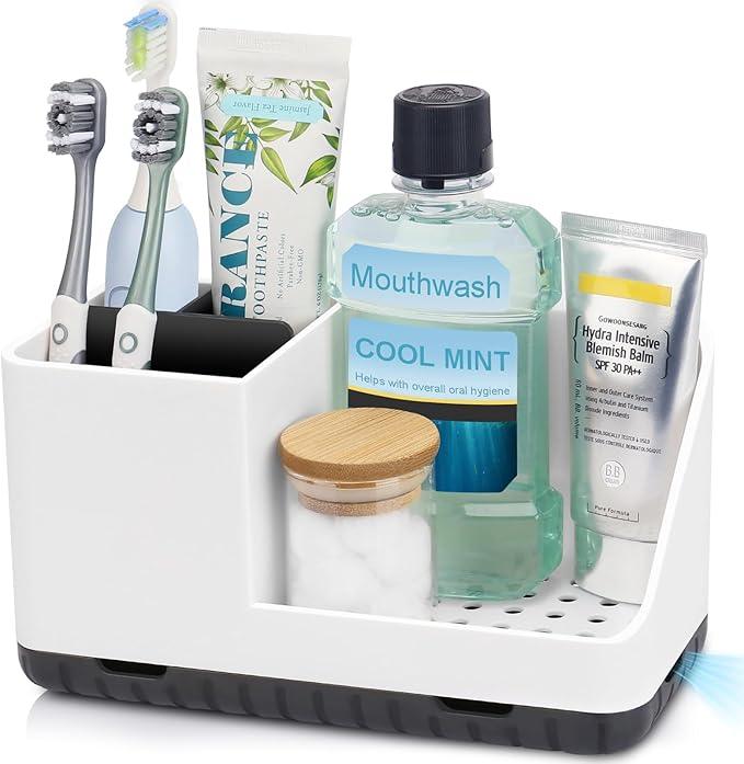 PARKMANI Bathroom Counter Organizer, Bathroom Organizers and Storage, Detachable Toothbrush Holders for Bathroom Vanity Sink Organizer (White) - ModernBath