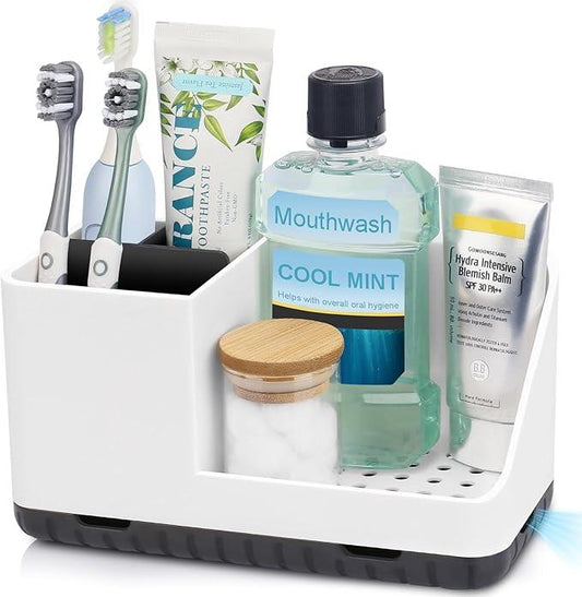 PARKMANI Bathroom Counter Organizer, Bathroom Organizers and Storage, Detachable Toothbrush Holders for Bathroom Vanity Sink Organizer (White) - ModernBath