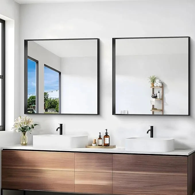 Black Bathroom Mirror, 30x30 Inch Rectangular Framed Mirror, Large Wall Mounted Bathroom Vanity Mirror Over Sink for Bedroom,Restroom, Living Room, Hangs Vertically or Horizontally - ModernBath
