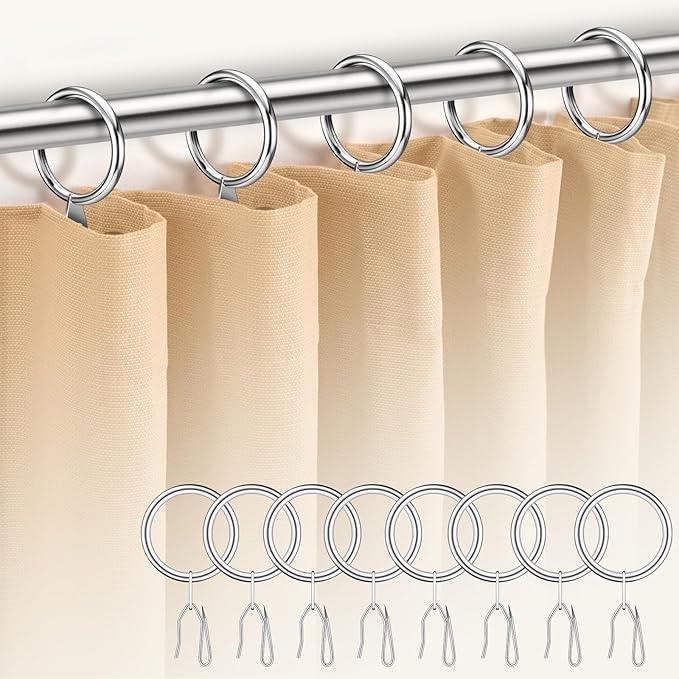 Dpyrrhic Silver 60Pcs Metal Curtain Rings and 60 Pcs Curtain Drapery Pin Hooks,Curtain Hooks for Drapes,32mm Internal Diameter for Window, Shower Curtain - ModernBath