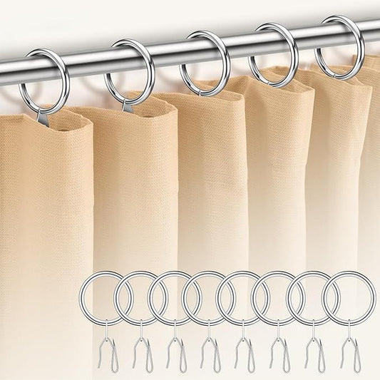 Dpyrrhic Silver 60Pcs Metal Curtain Rings and 60 Pcs Curtain Drapery Pin Hooks,Curtain Hooks for Drapes,32mm Internal Diameter for Window, Shower Curtain - ModernBath