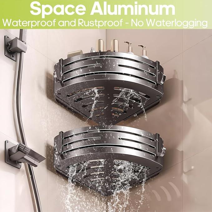 Corner Shower Caddy Suction Cup,Shower Shelves with Hooks,No Drilling Powerful Suction Bathroom Organizers and Storage,Removable Waterproof Rustproof Shower Bathroom Accessories Decor(Grey 2Pack) - ModernBath