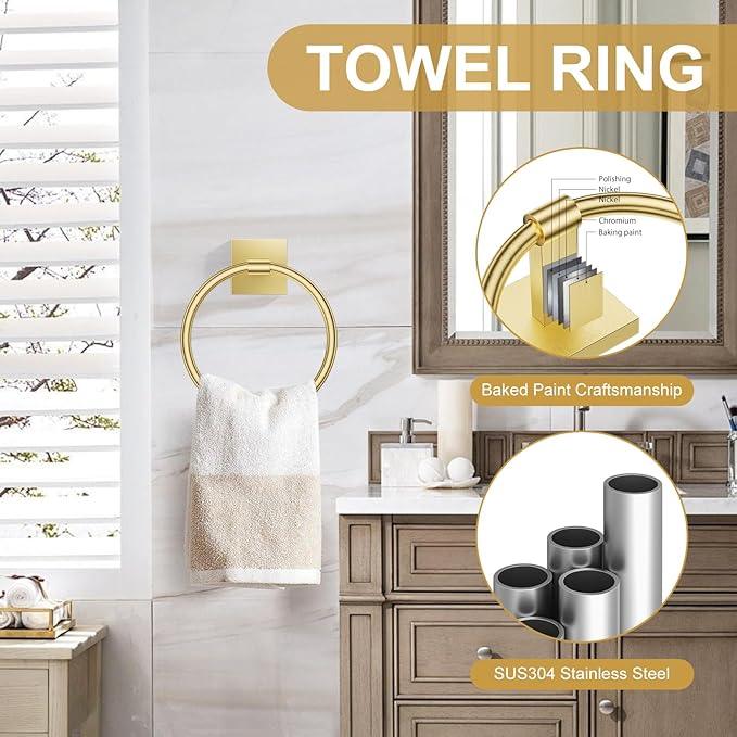 Brushed Gold Bathroom Hardware Towel Bar Set, 5 Pieces Double Dase Toilet Paper Holder Towel Holder Set, 23.6 Inch Stainless Steel Towel Rack for Bathroom Wall Mount - ModernBath
