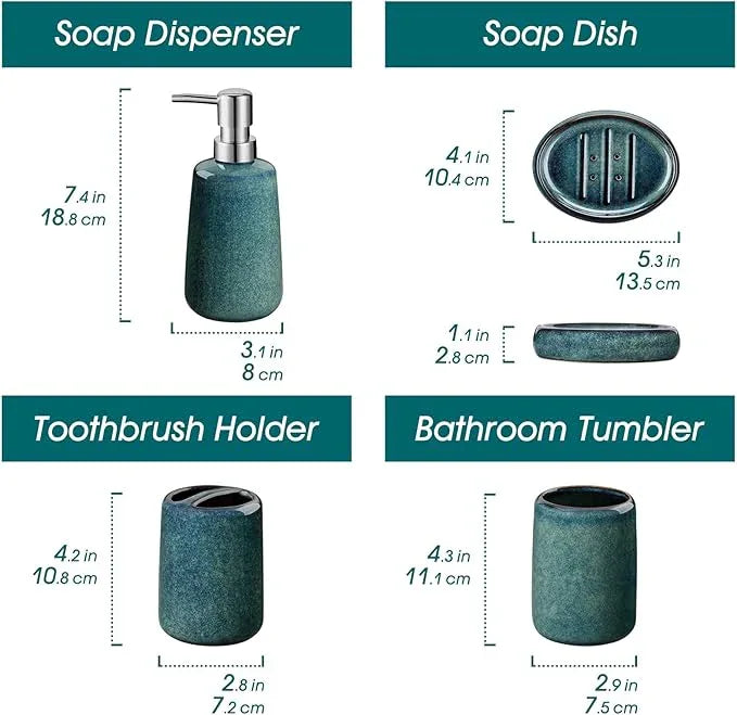 vancasso Green Bathroom Accessories Set, Ceramic Soap Dispenser and Toothbrush Holder Sets, Stoneware 4 Pcs Bathroom Sink Set for Modern Home Decor, Series Starry - ModernBath