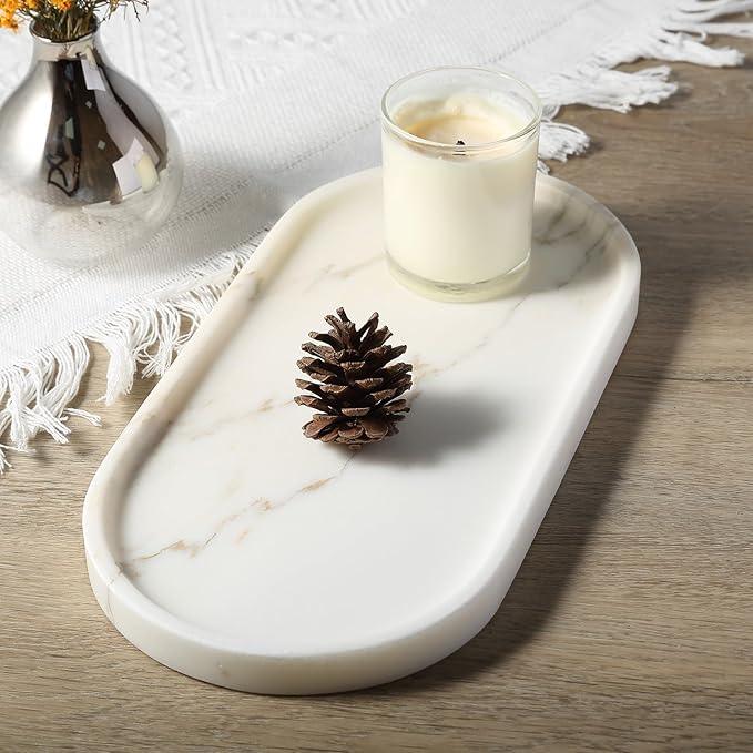 Koville White Marble Tray with Gold Pattern for Bathroom Counter, Stone Trays for Home Decor Marble Vanity Tray, Stone Storage Trays for Perfume, Jewelry, Decorative Tray for Dresser Organizer - ModernBath