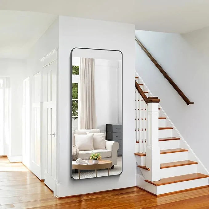 CIVENO Large Bathroom Mirror, 72x30 inch Black Metal Frame Rectangular Vanity Mirror, Rounded Corner Wall Mounted Rectangle Mirrors for Bedroom Living Room Hangs Horizontal Or Vertical - ModernBath