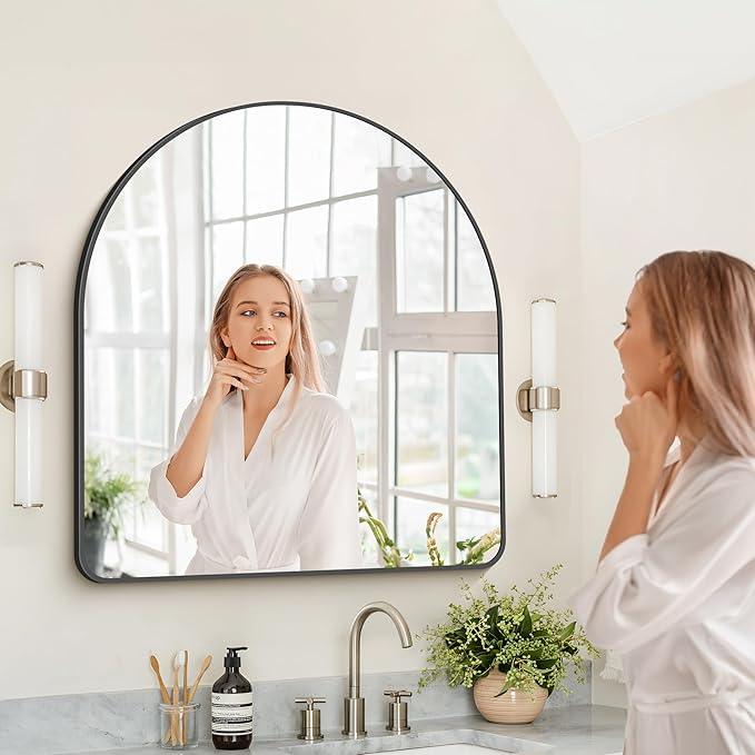 Arched Bathroom Mirror, 36"x40" Black Arched Mirror for Bathroom, Wall Mounted Mirror, Black Vanity Wall Mirror w/Metal Frame for Bedroom, Entryway, Living Room, Vertically Hanging - ModernBath
