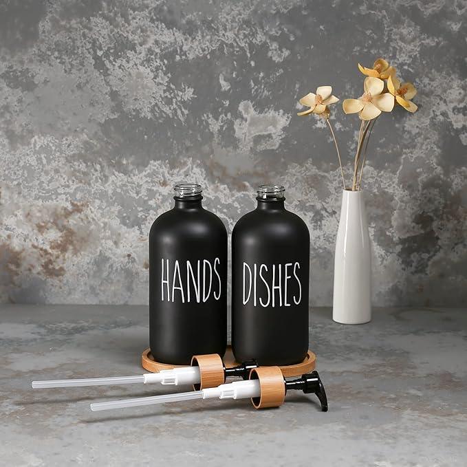 MOMEEMO Black Soap Dispenser Set, Contains Hand and Dish Soap Dispenser, Suitable for Kitchen Decor. (Black) - ModernBath
