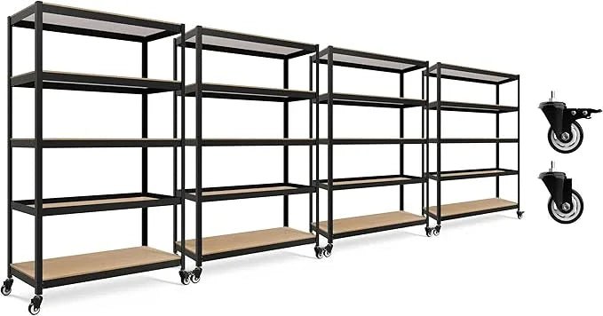 HOMEDANT House 5-Tier Metal Rolling Cart Shelf Rack Casters Heavy Duty Laminated Wheel Shelving Unit Adjustable Utility Storage Shelves Organizer Shelf Kitchen Garage (4, (L) 48.1" W, Black) - ModernBath