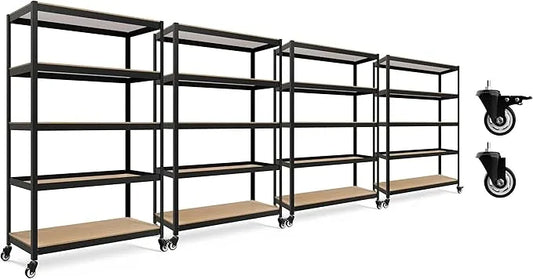 HOMEDANT House 5-Tier Metal Rolling Cart Shelf Rack Casters Heavy Duty Laminated Wheel Shelving Unit Adjustable Utility Storage Shelves Organizer Shelf Kitchen Garage (4, (L) 48.1" W, Black) - ModernBath
