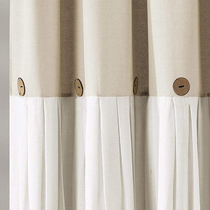 Lush Decor Linen Button Shower Curtain, 72" W x 72" L, Linen - Neural Shower Curtain Fabric - Bathroom Curtain - Farmhouse Bathroom Decor - ModernBath