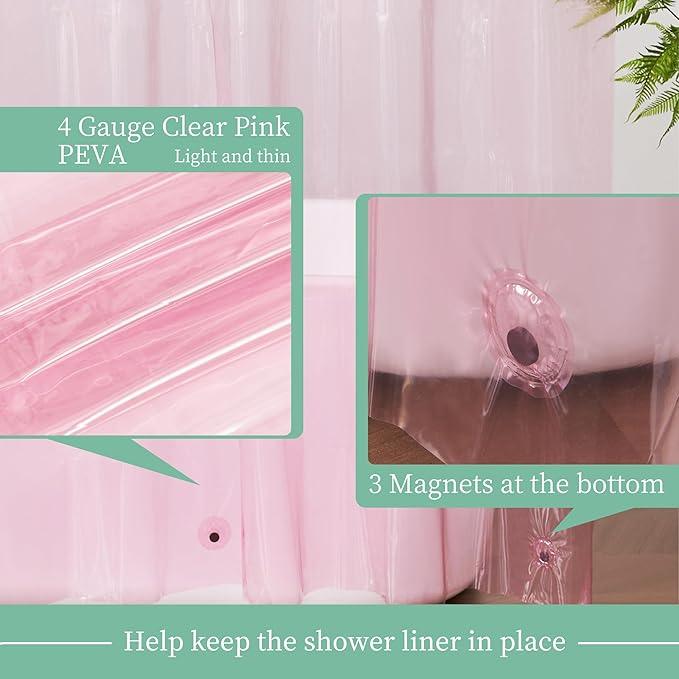 Mrs Awesome Clear Pink Shower Curtain Liner with 3 Magnets, 72x72 Premium Flexible Sturdy Plastic Shower Curtain for Bathroom Lightweight & Waterproof, Clear Pink - ModernBath