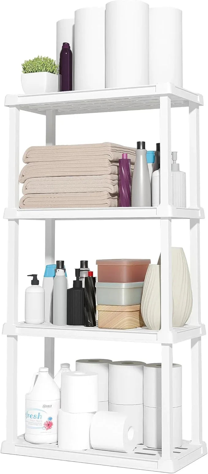 IRIS USA 4-Shelf Light Duty Plastic Storage Shelves, 200lb Capacity, 48" H x 24" W x 12" D, Medium Modular Shelving Unit Storage Organizer for Bathroom, Laundry, Garage & Home, Storage Rack - White - ModernBath