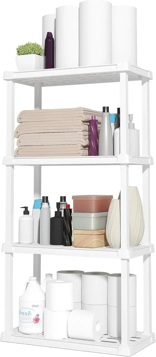 IRIS USA 4-Shelf Light Duty Plastic Storage Shelves, 200lb Capacity, 48" H x 24" W x 12" D, Medium Modular Shelving Unit Storage Organizer for Bathroom, Laundry, Garage & Home, Storage Rack - White - ModernBath
