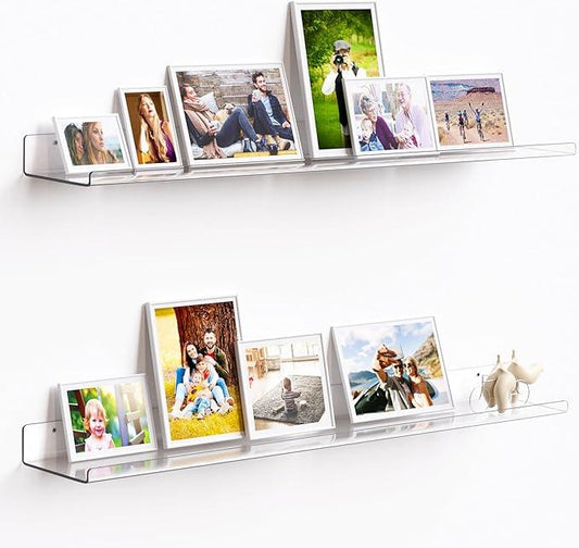 upsimples 2 Pack 35.5x5.5 Inches Acrylic Shelves for Wall Storage, Floating Bookshelves for Kids, Display Shelf Organizer for Bathroom, Bedroom, Living Room, Kitchen, Clear - ModernBath